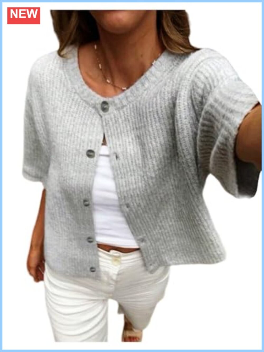 Women's Short Sleeve Button Up Knit Cardigan Lightweight Business Casual Tops